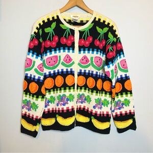 Vintage TALBOTS Knit Cardigan Sweater  with Fruits Womens Size S EUC